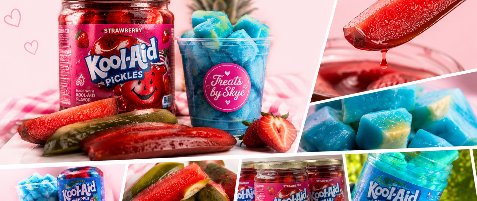 Collage of Treats by Skye flavored pickles and pineapple close-ups